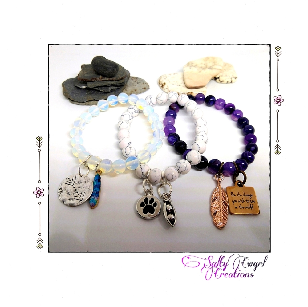 Handmade Gemstone Charm Stretch Bracelet